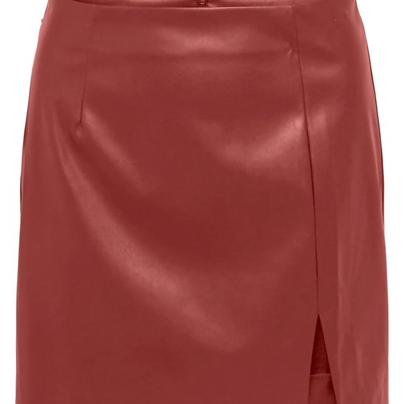 ONLY PU Mini-Skirt With Slit - Picture 1 of 2